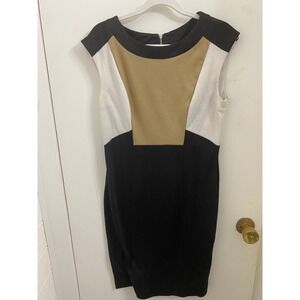 London Times Womens Colorblock Sheath Dress Black Tan White Size 10 Sleeveless